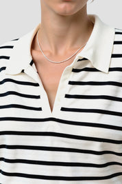 Dames Gebreide Polo met Streep - Tijdloze Zwart-Wit Casual Top