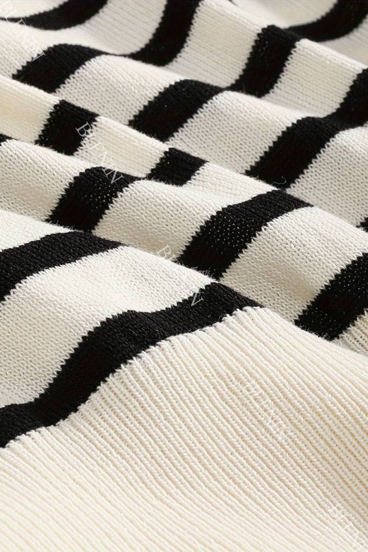 Dames Gebreide Polo met Streep - Tijdloze Zwart-Wit Casual Top