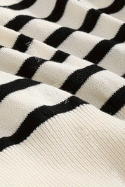 Dames Gebreide Polo met Streep - Tijdloze Zwart-Wit Casual Top