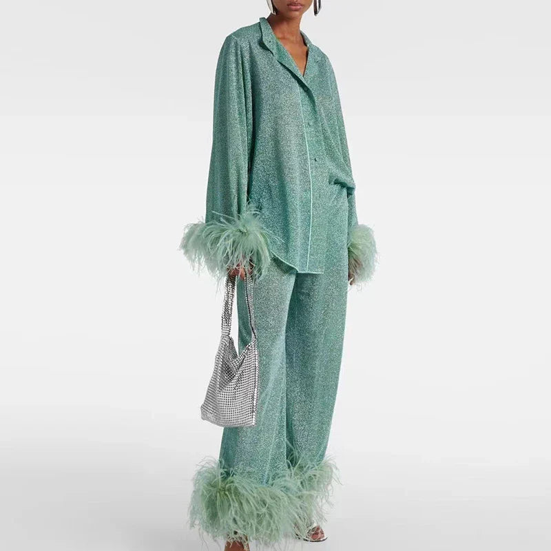 Luxe Glitter Set Dames – Glitter Set Met Veren In Wijnrood, Lichtgroen, Paars, Donkergroen En Beige