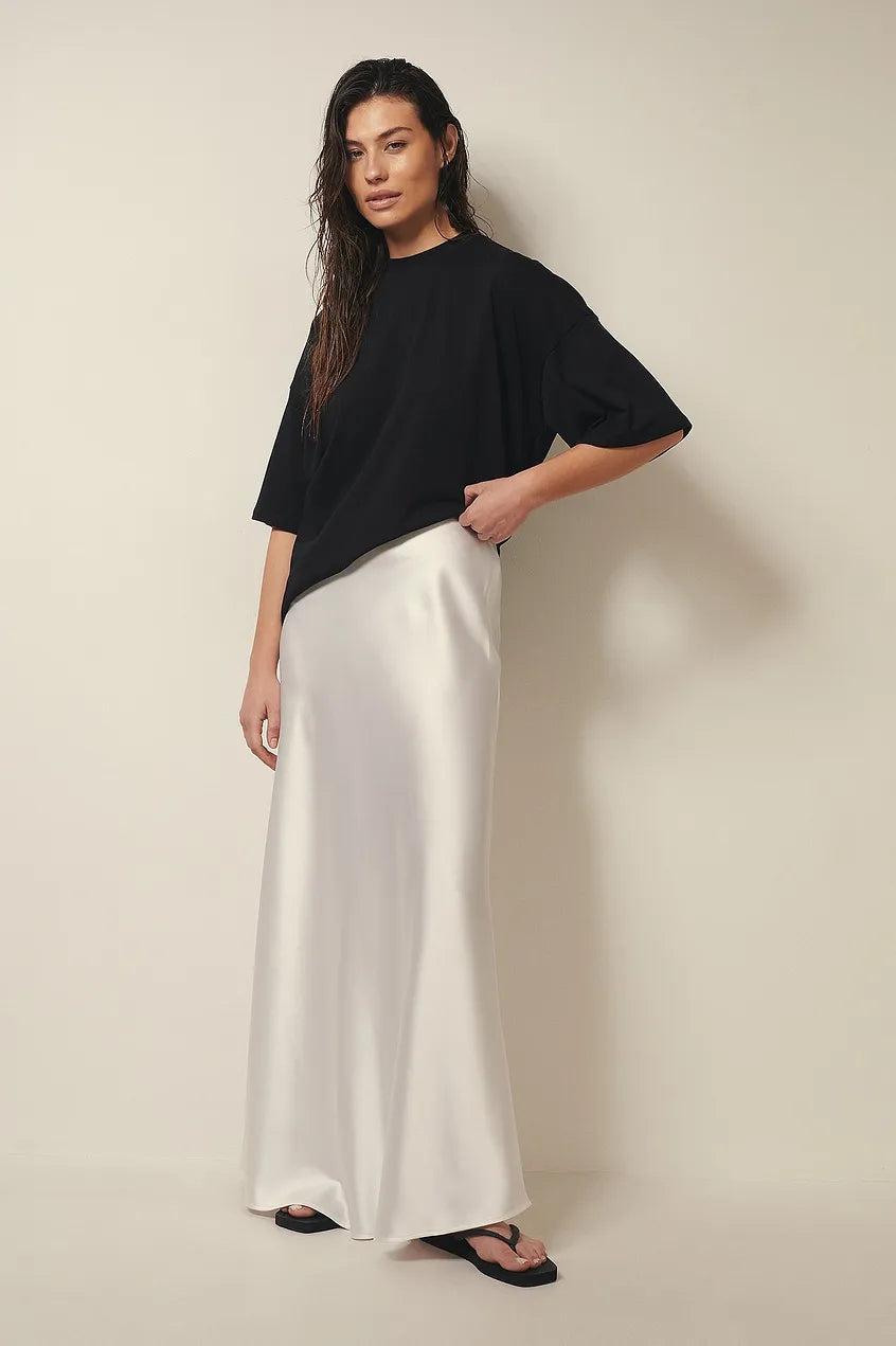 Satijnen Midi-Rok Dames – Elegante Hoge Taille Rok met Glanzende Afwerking