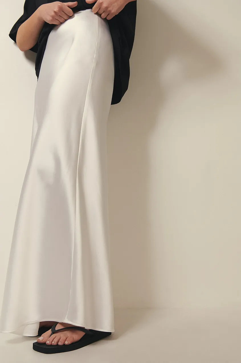 Satijnen Midi-Rok Dames – Elegante Hoge Taille Rok met Glanzende Afwerking