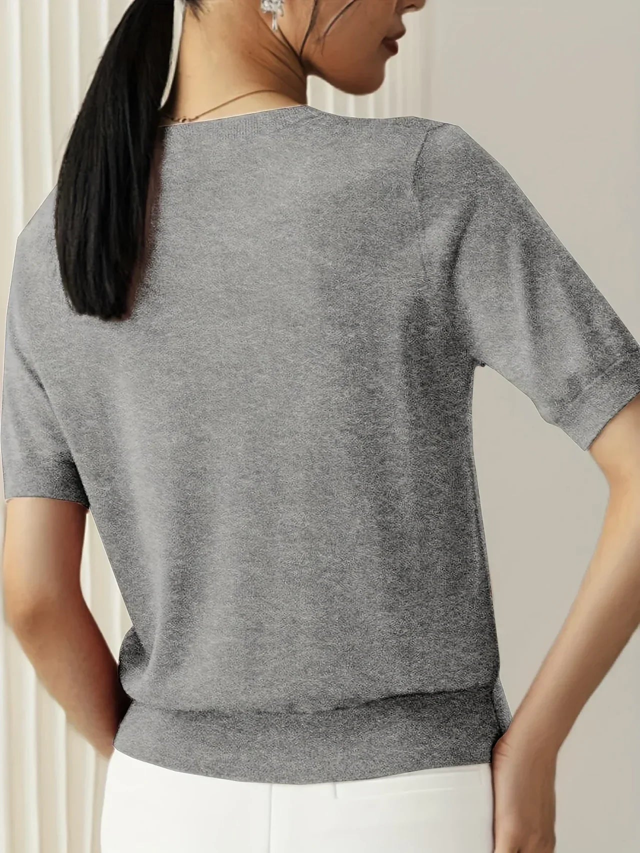 Gebreide Dames T-Shirt – T-Shirt Met Korte Mouwen In Zachte Knit