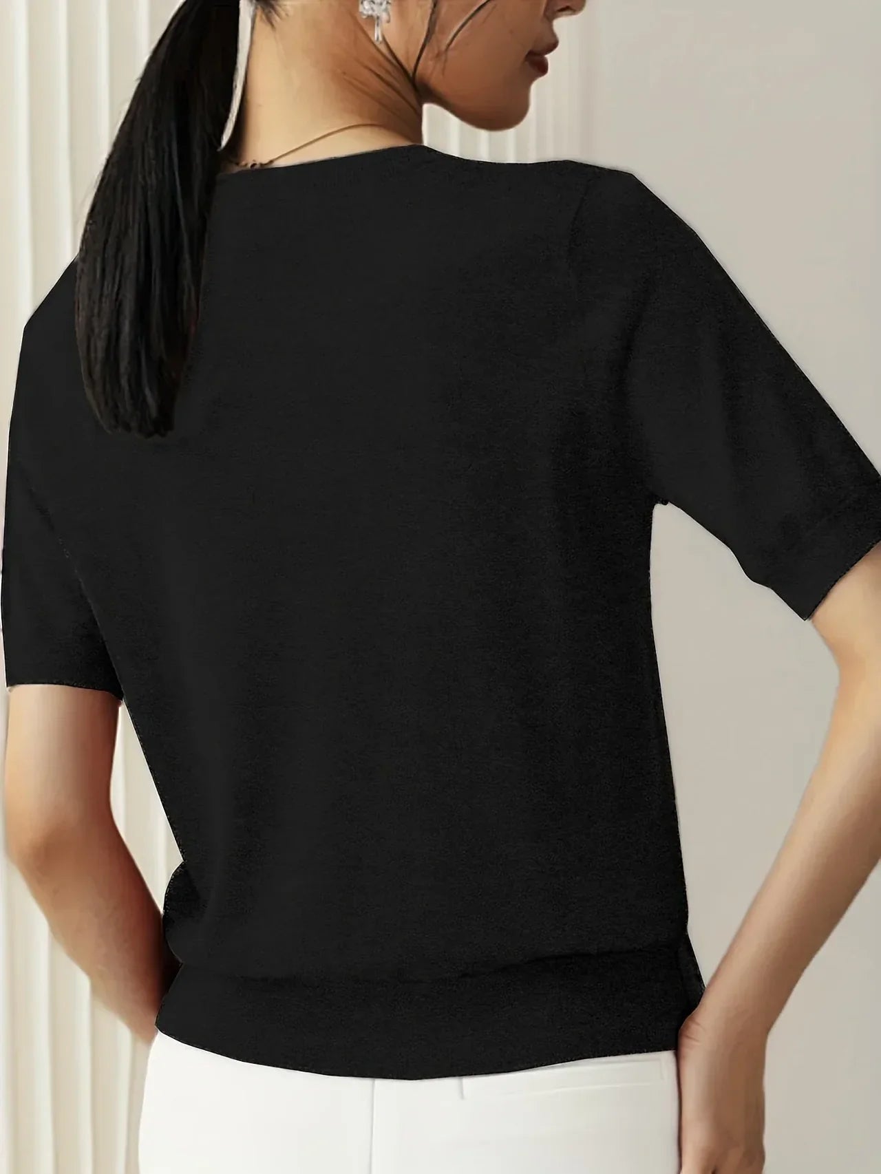 Gebreide Dames T-Shirt – T-Shirt Met Korte Mouwen In Zachte Knit