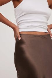 Satijnen Midi-Rok Dames – Elegante Hoge Taille Rok met Glanzende Afwerking