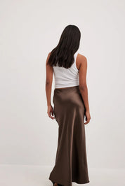 Satijnen Midi-Rok Dames – Elegante Hoge Taille Rok met Glanzende Afwerking