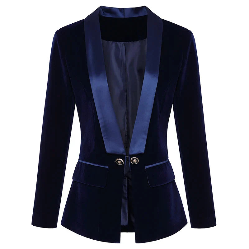Dames Feestelijke Velvet Blazer met Satijnen Revers