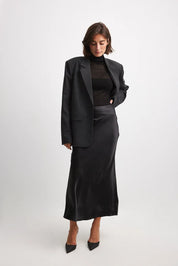 Satijnen Midi-Rok Dames – Elegante Hoge Taille Rok met Glanzende Afwerking