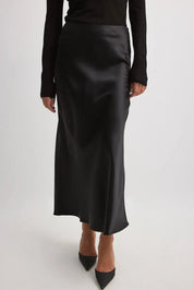 Satijnen Midi-Rok Dames – Elegante Hoge Taille Rok met Glanzende Afwerking