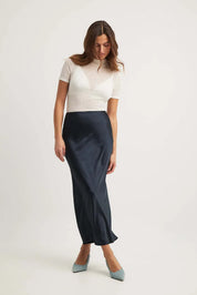 Satijnen Midi-Rok Dames – Elegante Hoge Taille Rok met Glanzende Afwerking