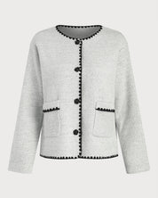 Women's Knitted Polyester Sweater Off White Outerwear - RIHOAS