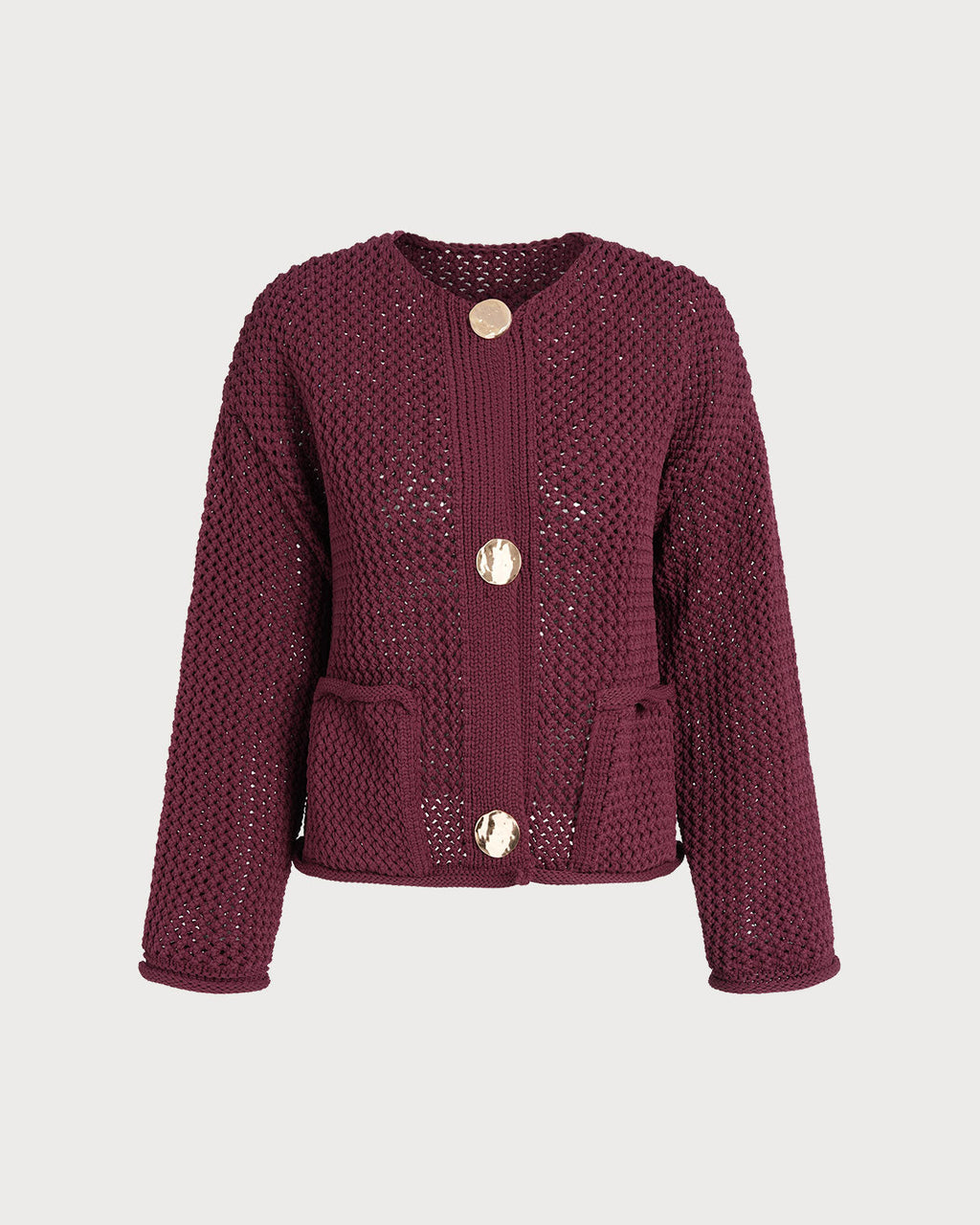 Women's Knitted Polyester Sweater Wine Red Tops - RIHOAS