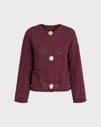 Women's Knitted Polyester Sweater Wine Red Tops - RIHOAS