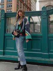 Dames Katoenmix Jas met Patchwork Design